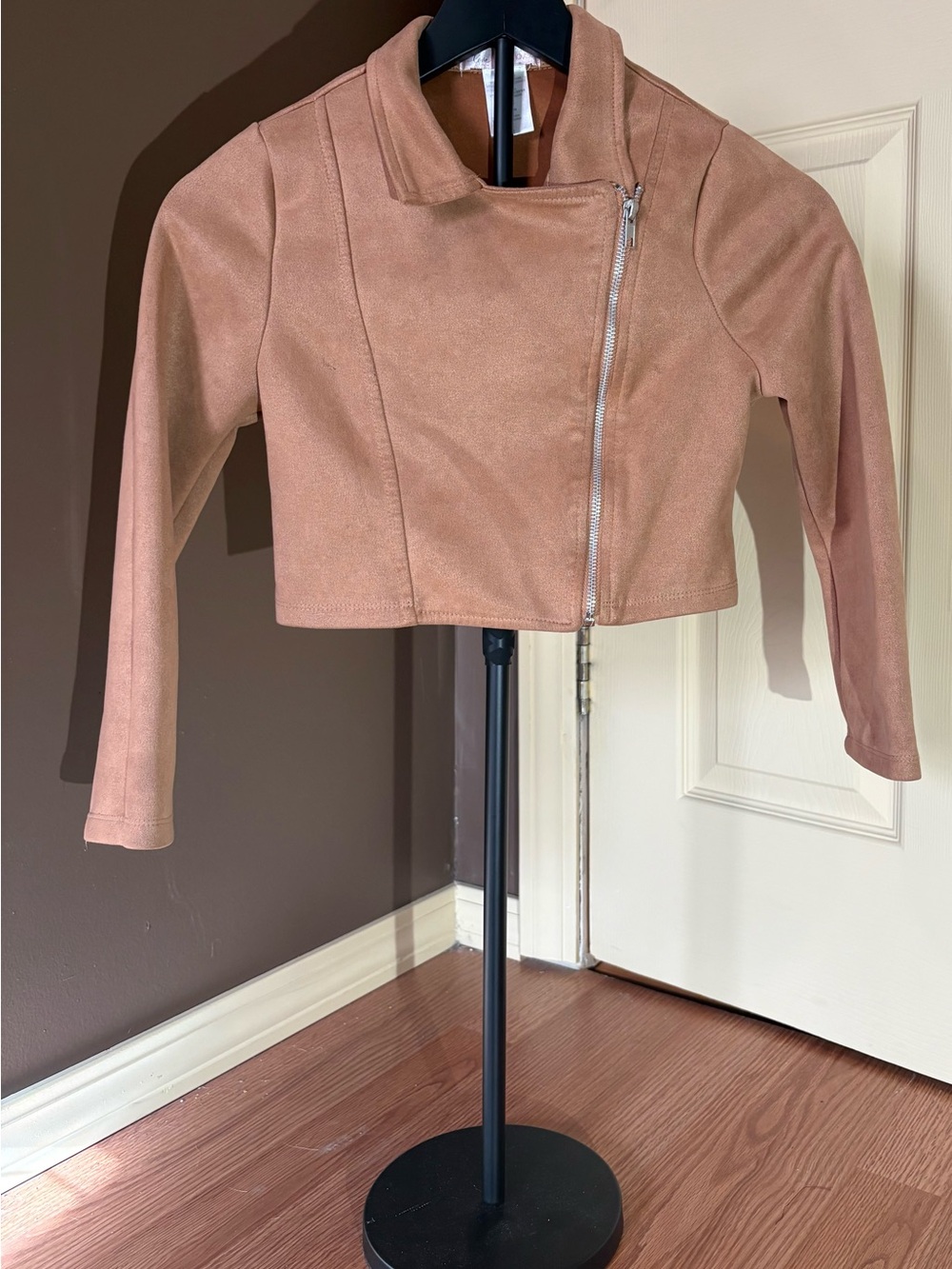 Womens Cropped Suede Moto Jacket